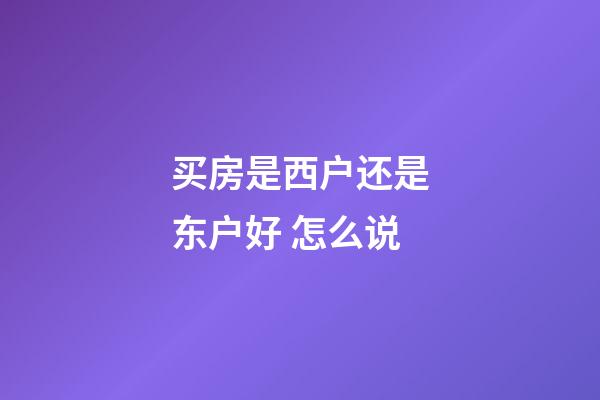 买房是西户还是东户好 怎么说